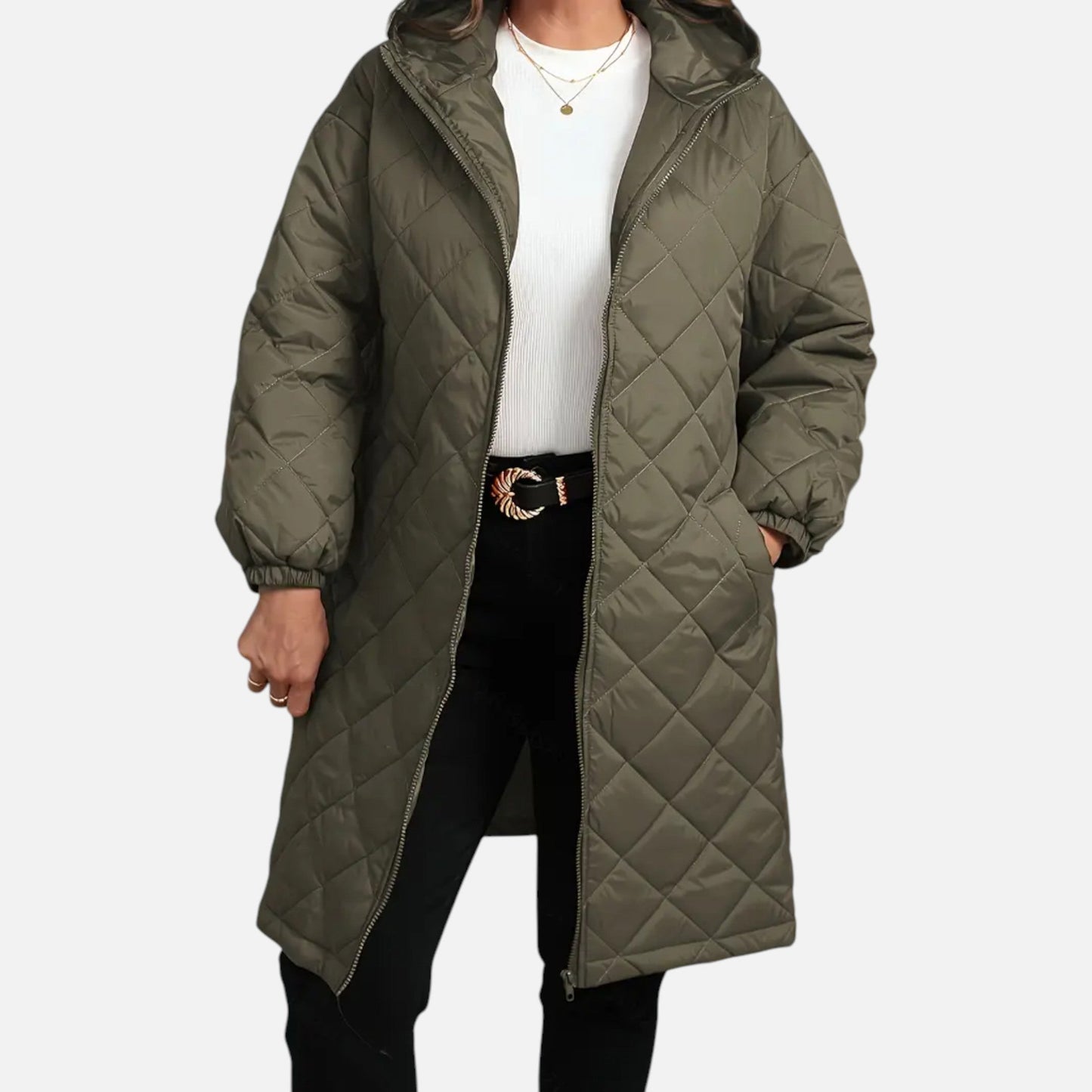 Women's quilted coat with hood warm and stylish