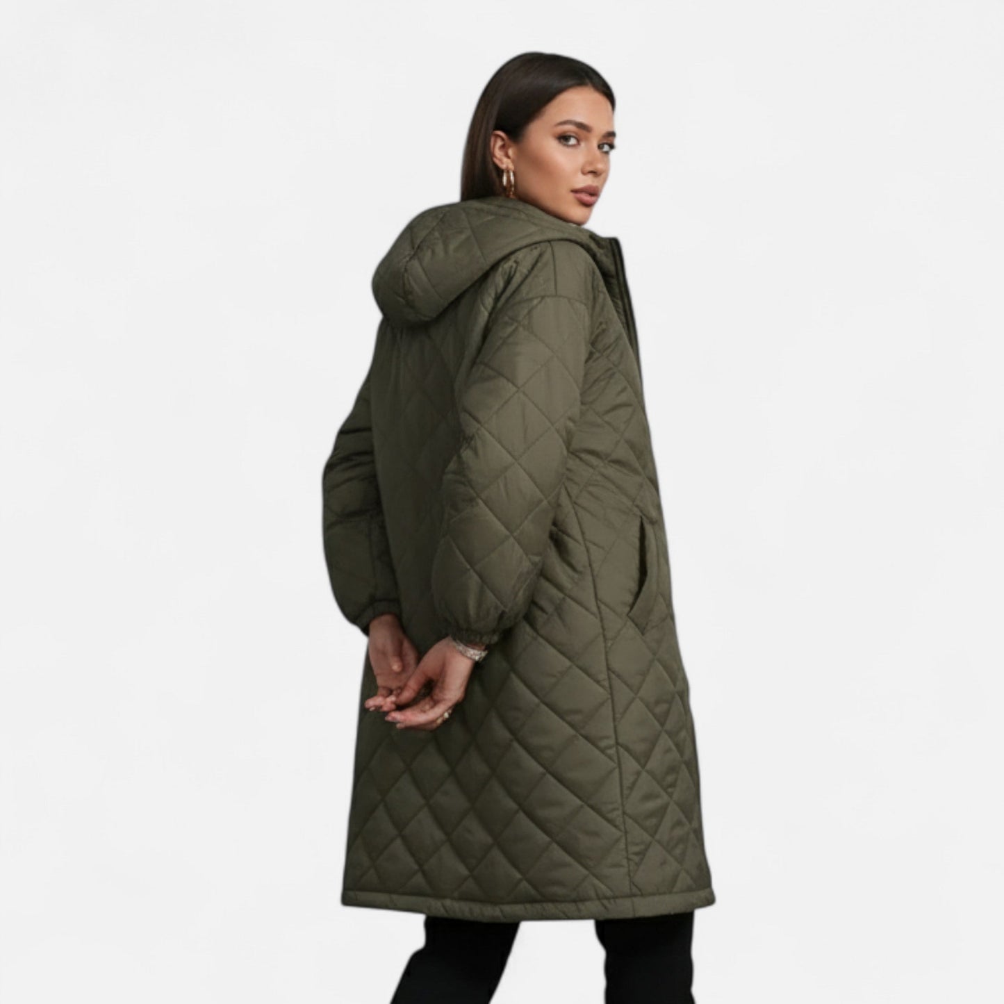 Women's quilted coat with hood warm and stylish