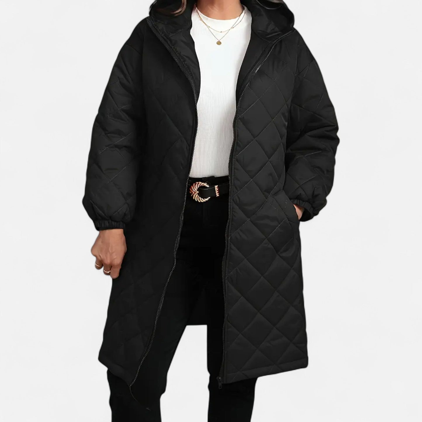 Women's quilted coat with hood warm and stylish