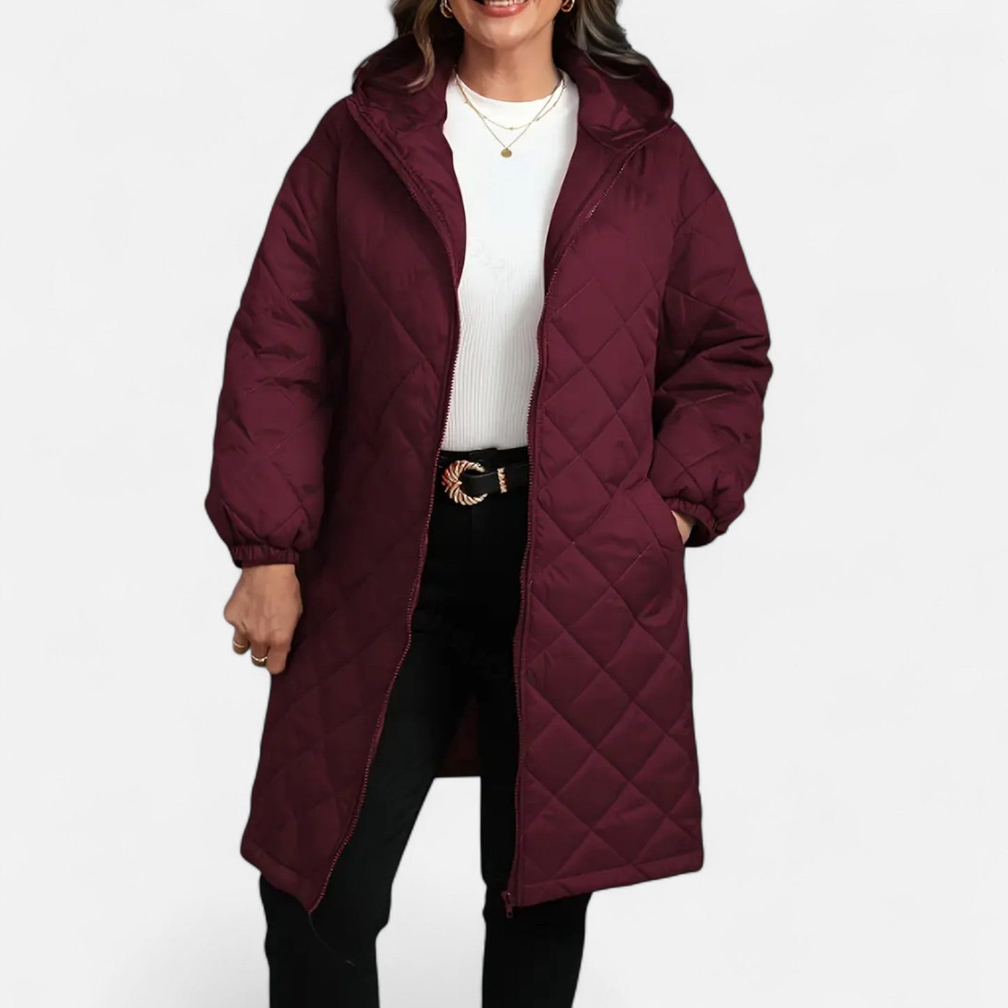 Women's quilted coat with hood warm and stylish