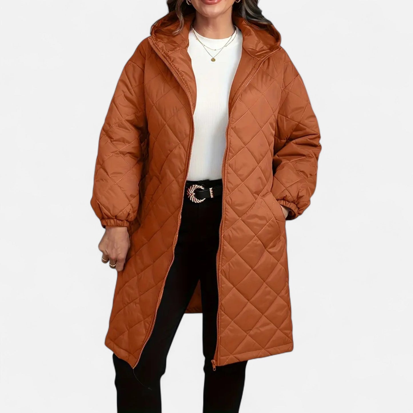 Women's quilted coat with hood warm and stylish