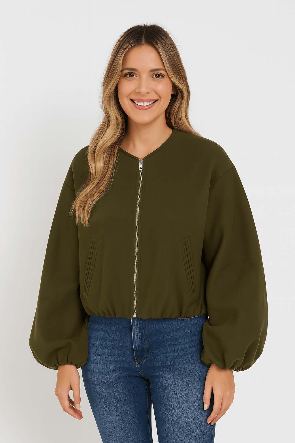 Emilia Reißverschlussjacke mit Ballonärmeln – Bequeme Übergangsjacke aus weichem Material 2