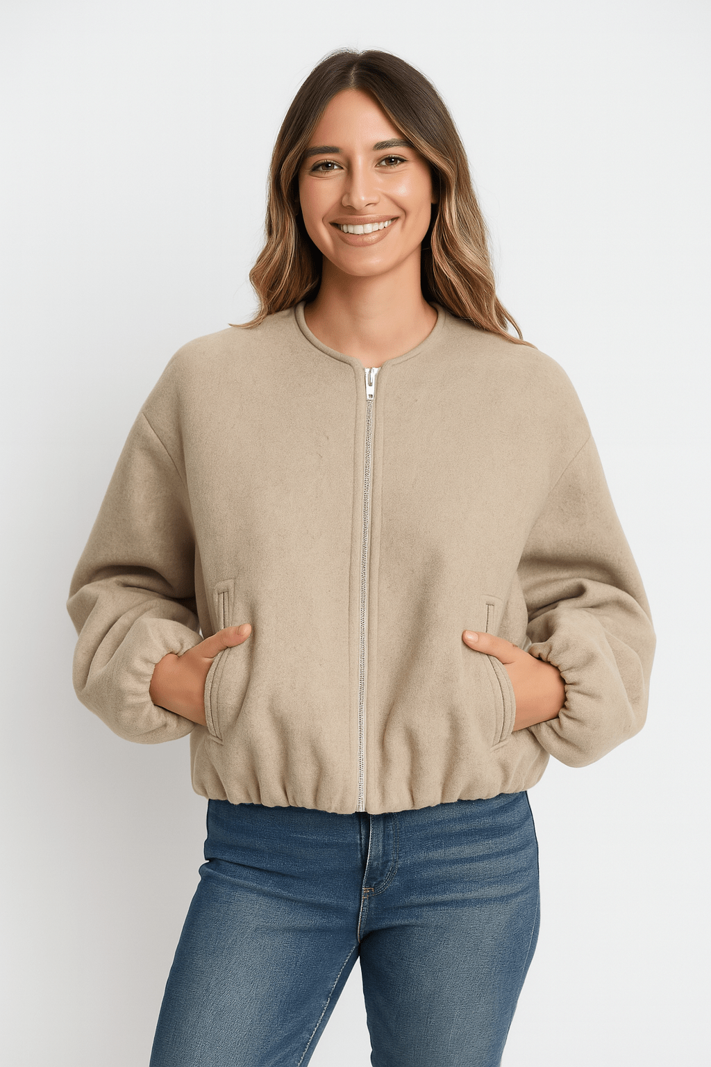 Emilia Reißverschlussjacke mit Ballonärmeln – Bequeme Übergangsjacke aus weichem Material 4