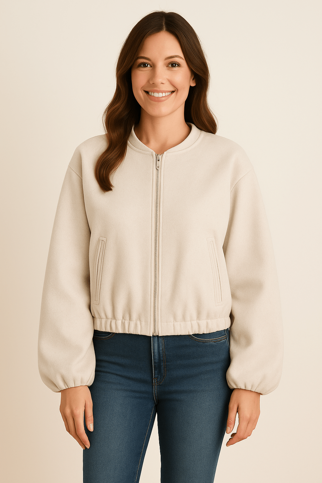 Emilia Reißverschlussjacke mit Ballonärmeln – Bequeme Übergangsjacke aus weichem Material 8