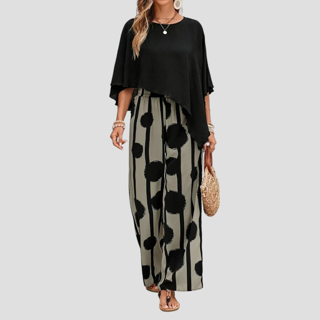 Eve | Set asimmetrico da donna con pantaloni stampati per outfit eleganti