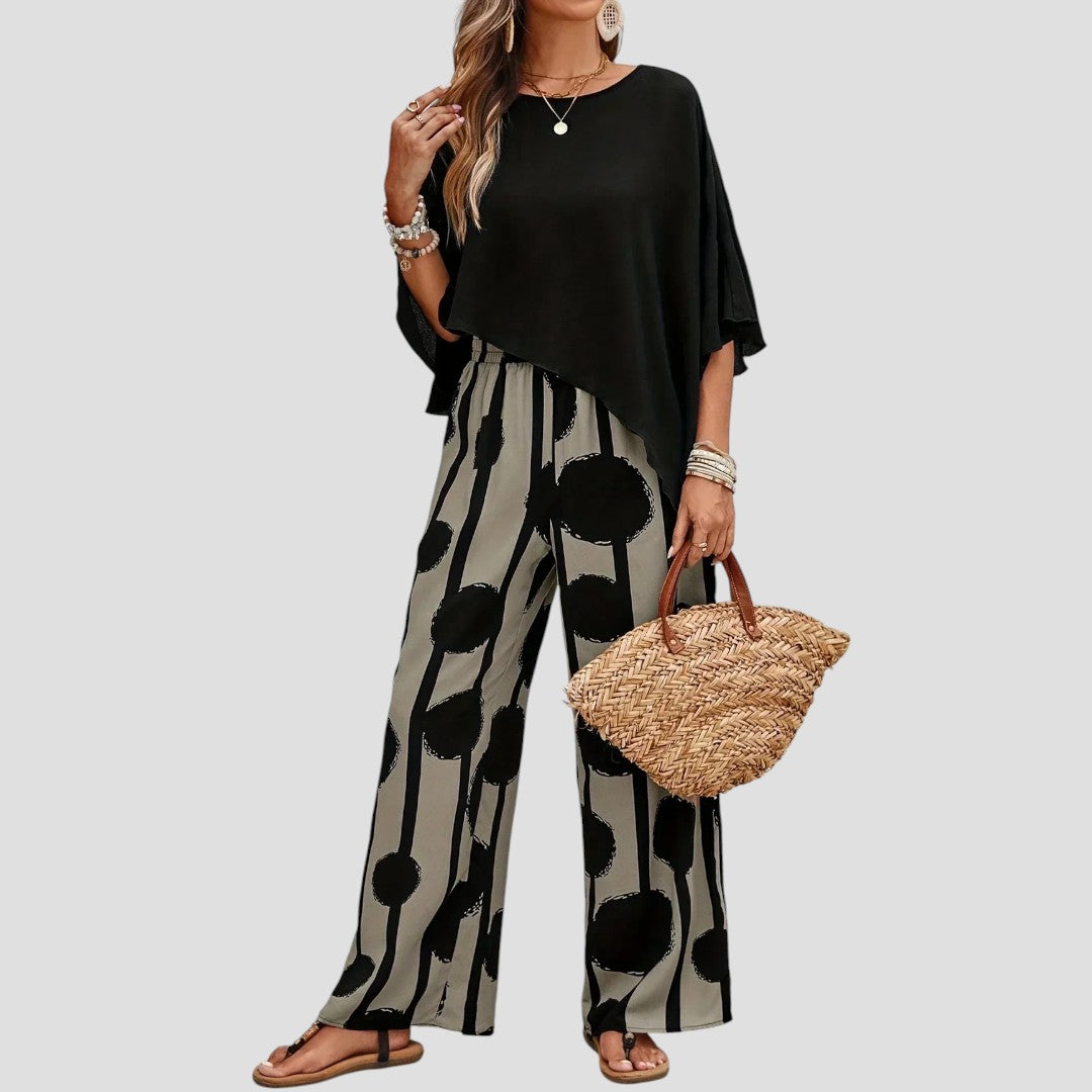 Eve | Set asimmetrico da donna con pantaloni stampati per outfit eleganti