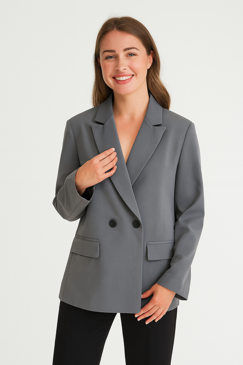 Blazer with Notched Lapel and Double-Breasted Button Closure