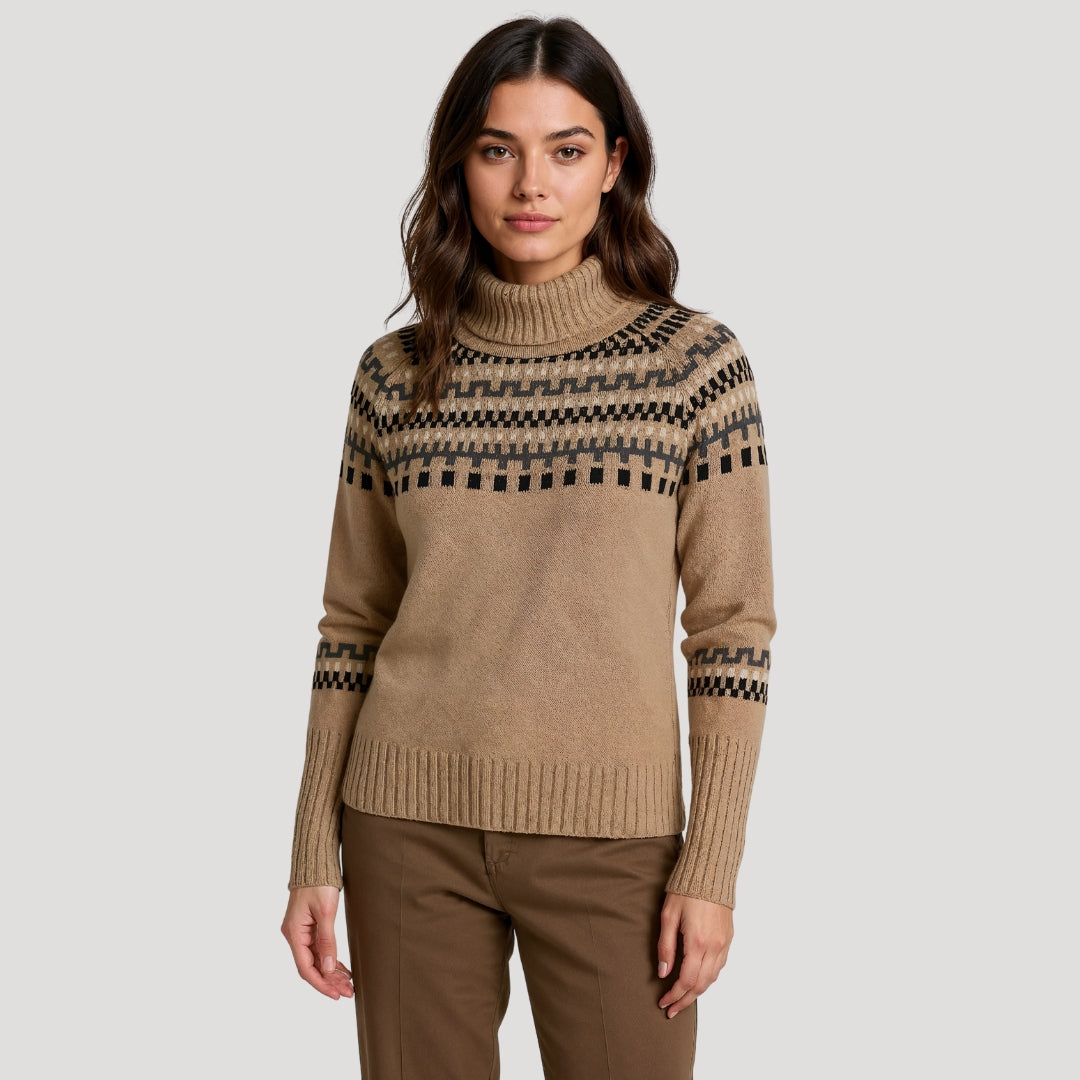 Women's knitted sweater with turtleneck and winter pattern warm and stylish for cold days