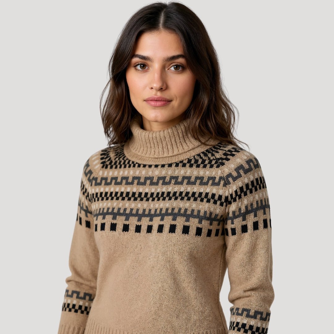 Women's knitted sweater with turtleneck and winter pattern warm and stylish for cold days