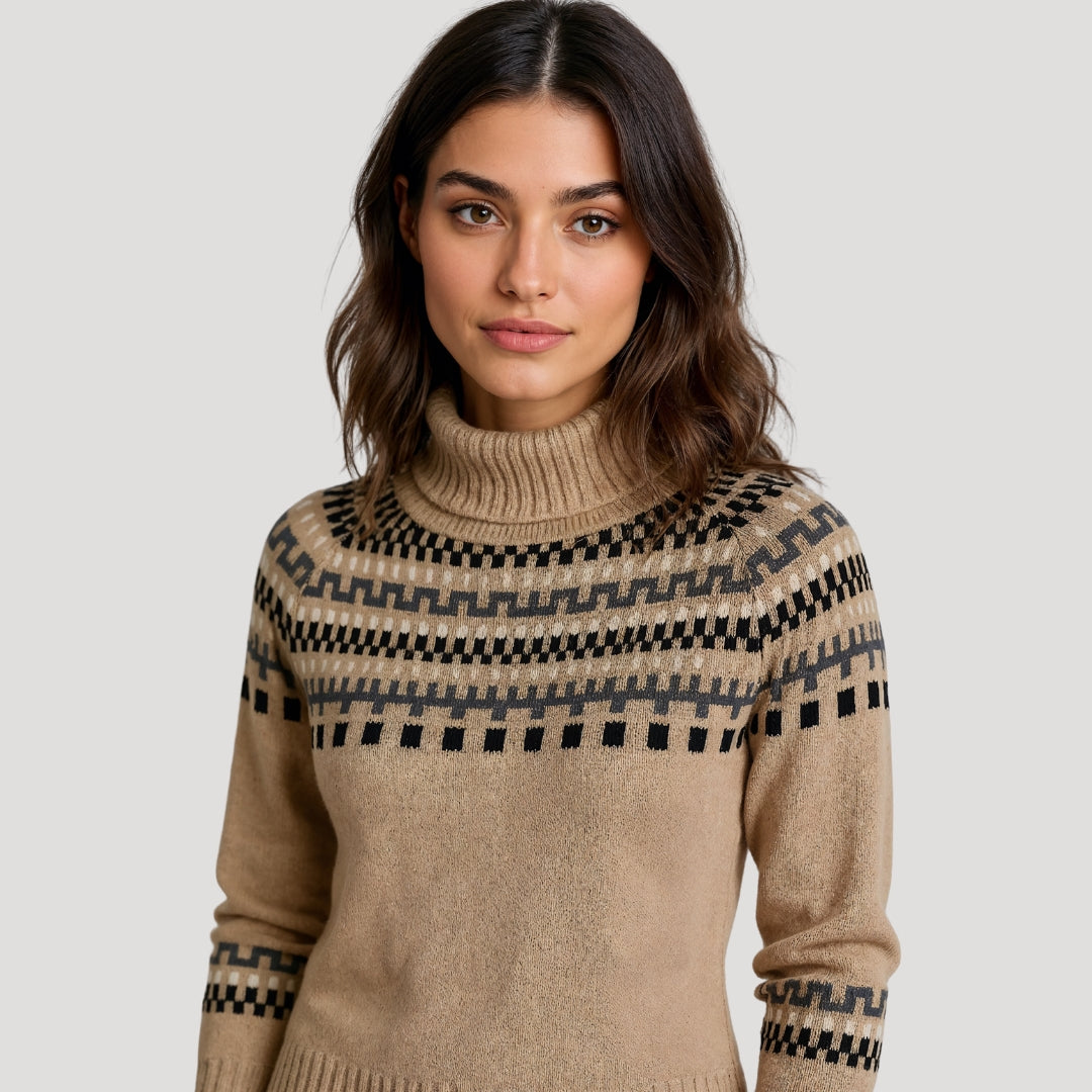 Women's knitted sweater with turtleneck and winter pattern warm and stylish for cold days