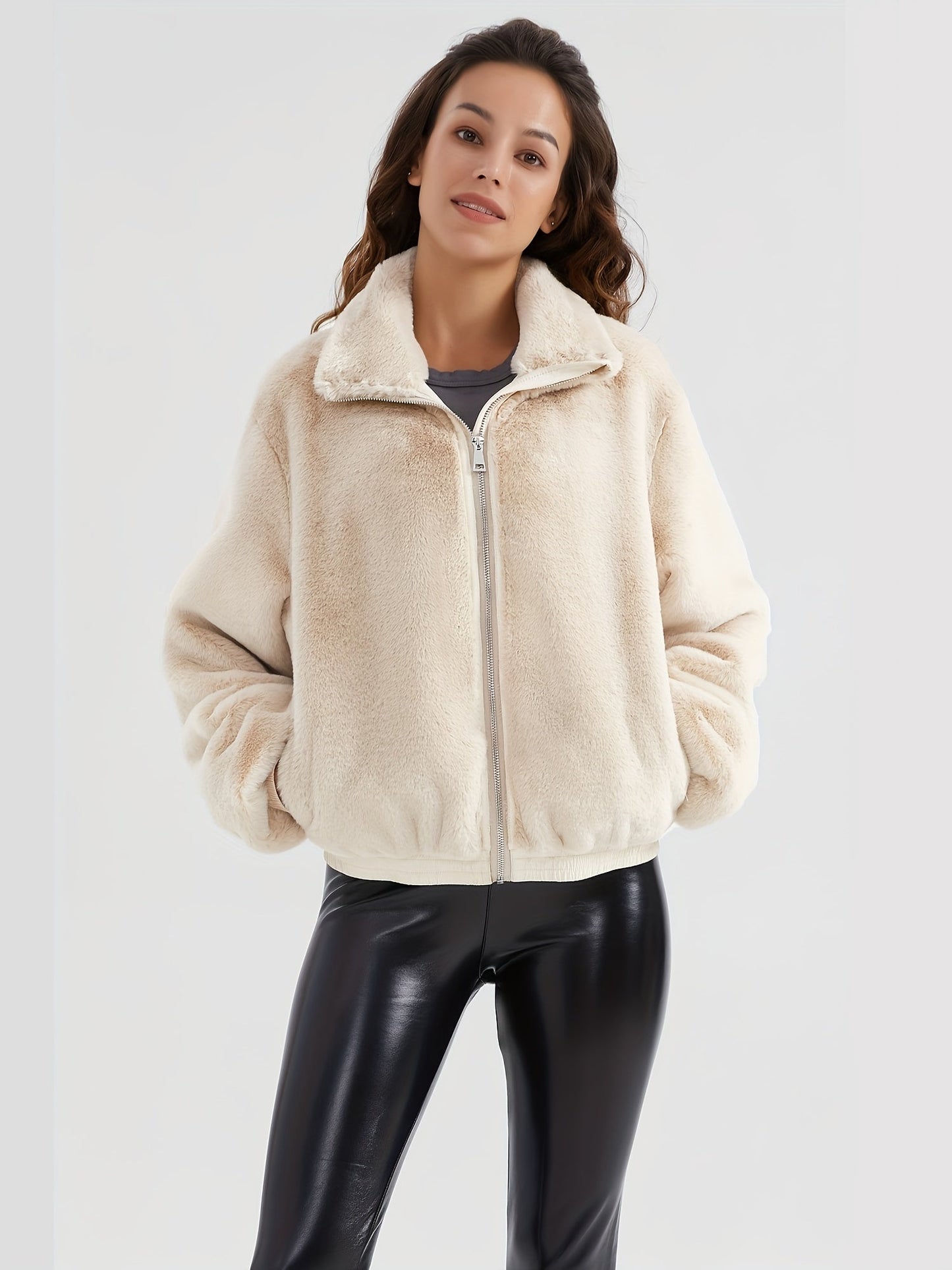 Flauschige Winterjacke Damen mit Hohem Kragen
