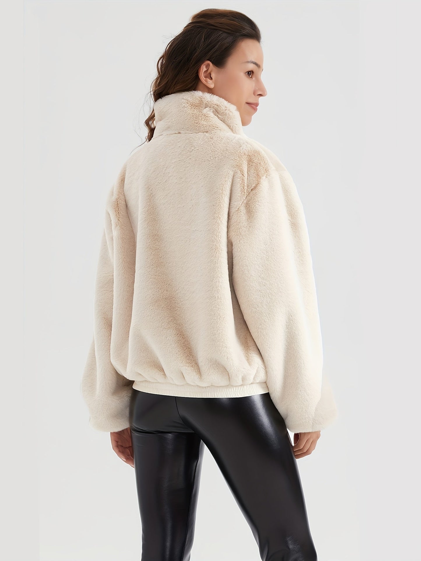 Flauschige Winterjacke Damen mit Hohem Kragen