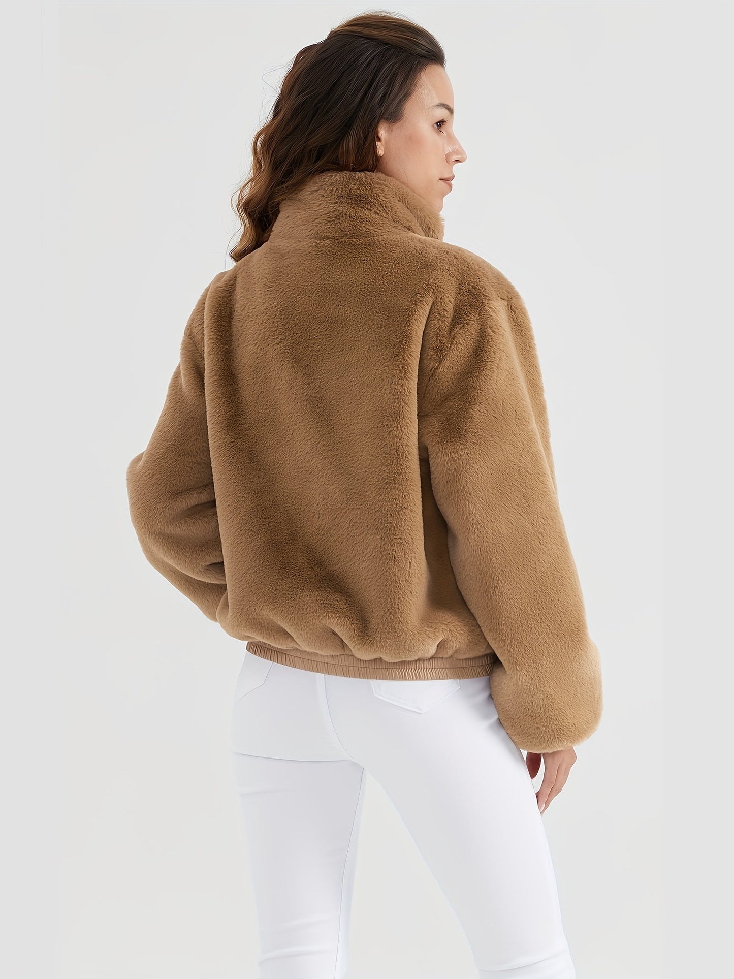 Flauschige Winterjacke Damen mit Hohem Kragen