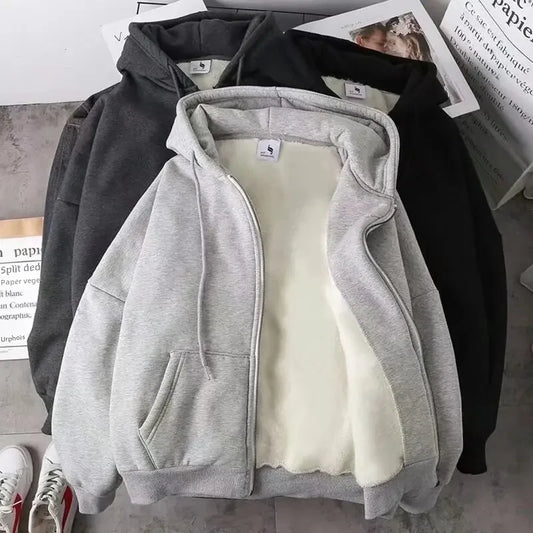 Fleecegefütterte Cardigan mit Kapuze