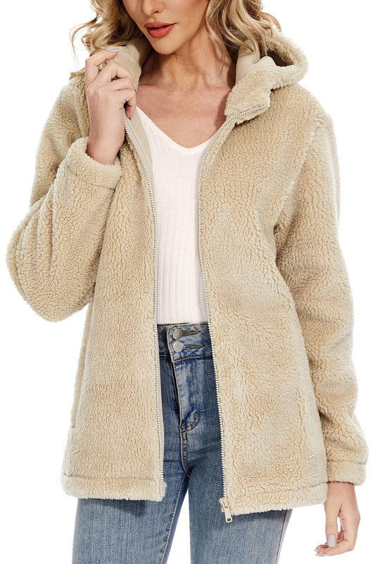 Fluffy Fleecejacke für Frauen mit Kapuze