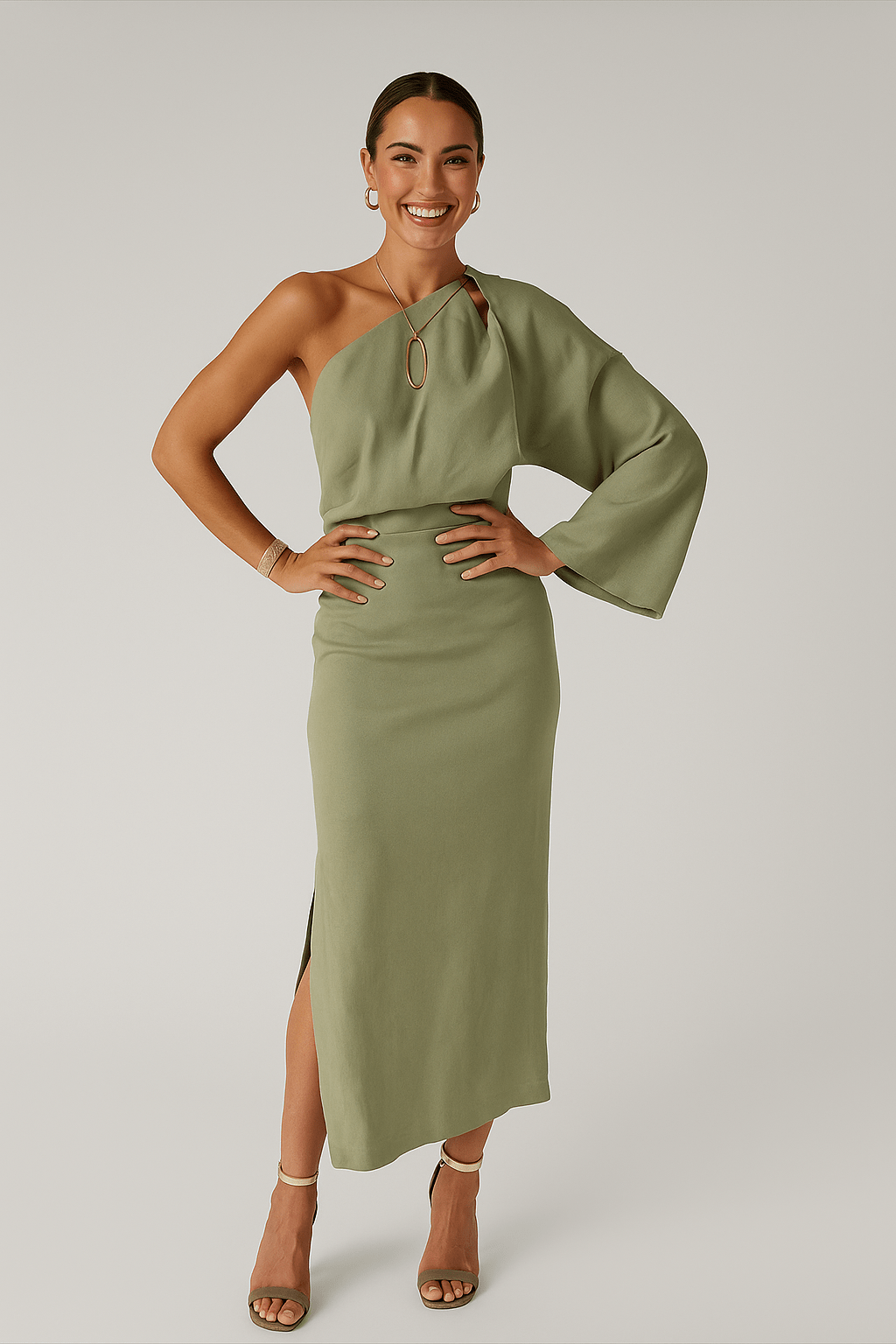 Frieda One-Shoulder Midikleid mit Beinschlitz – Elegantes Design für besondere Anlässe 0