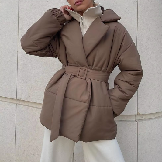 Padded winter jacket made of cotton with adjustable belt