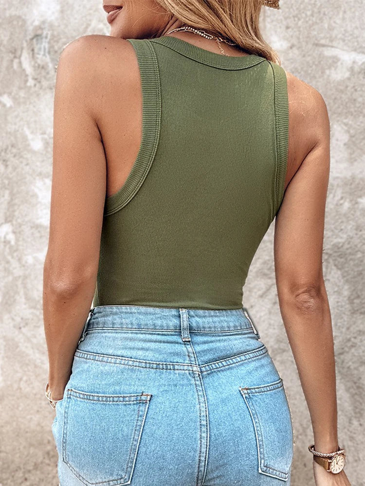 Padded tank top with racerback and high neckline