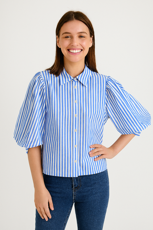 Gestreifte Bluse mit Puffärmeln