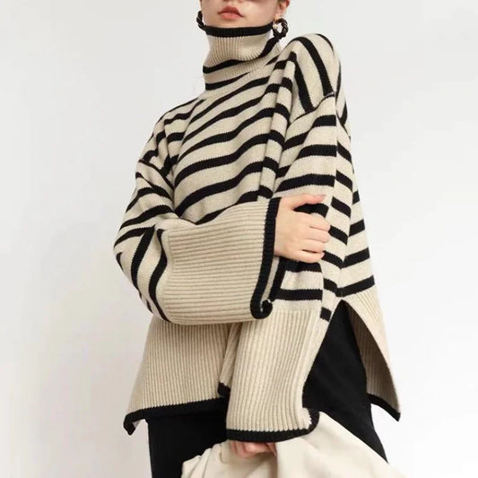 Maglione a collo alto a righe per donna