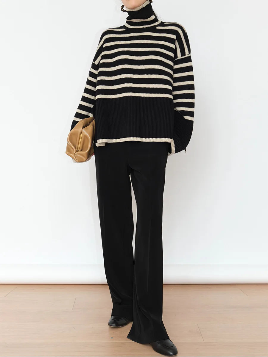 Maglione a collo alto a righe per donna