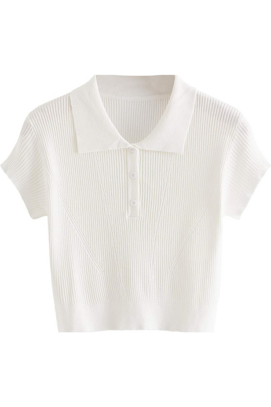 Knitted polo shirt women with polo collar and button placket