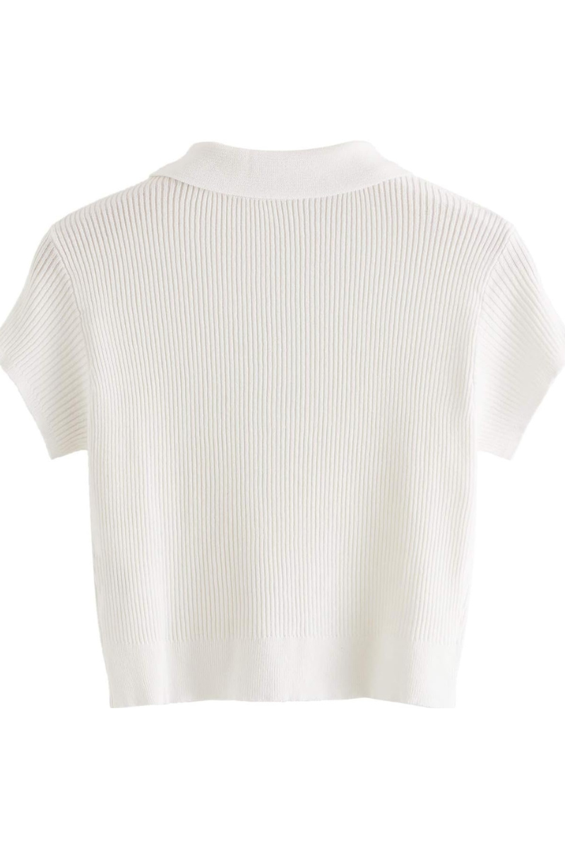 Knitted polo shirt women with polo collar and button placket