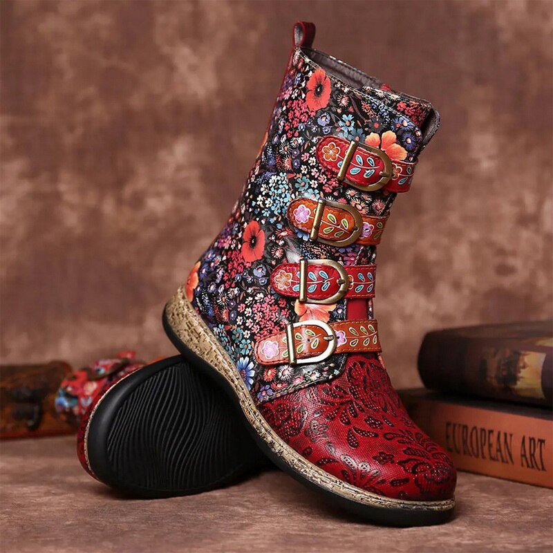 Evelien | Grakosystiefel mit Retro-Metall und Schnallenverzierung