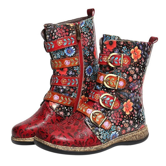 Evelien | Grakosystiefel mit Retro-Metall und Schnallenverzierung