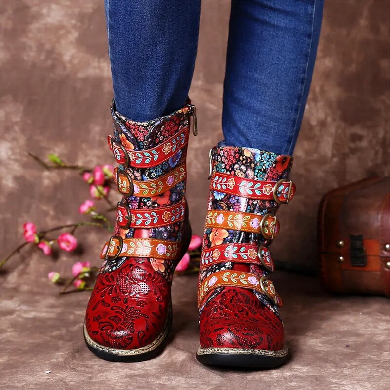 Evelien | Grakosystiefel mit Retro-Metall und Schnallenverzierung