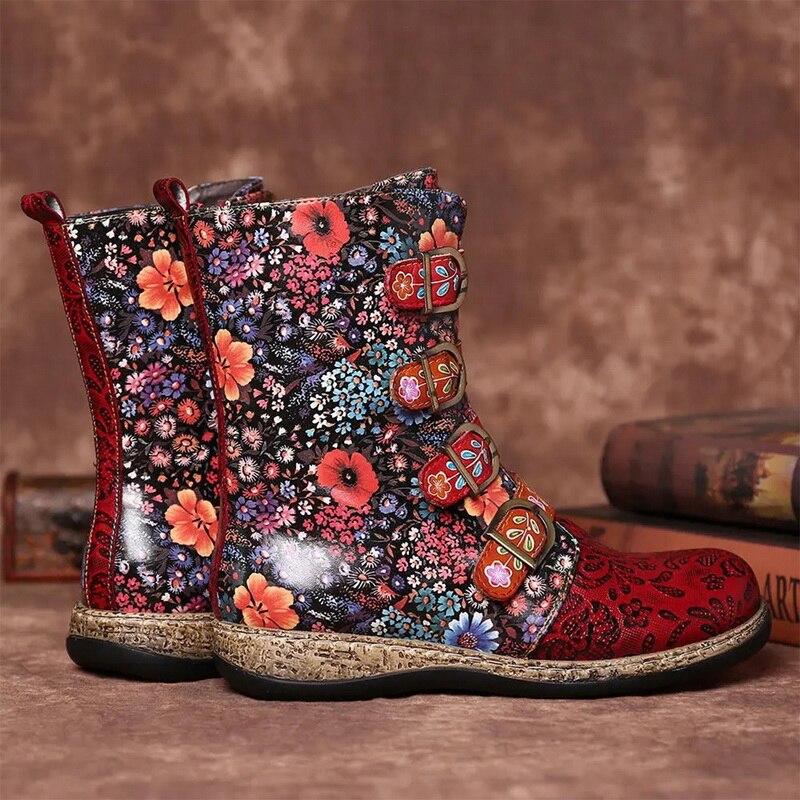 Evelien | Grakosystiefel mit Retro-Metall und Schnallenverzierung
