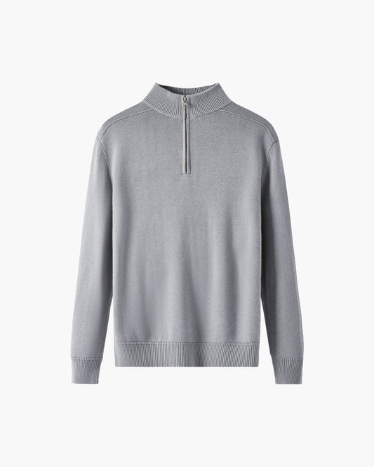 Half-length pullover made of merino wool with zipper