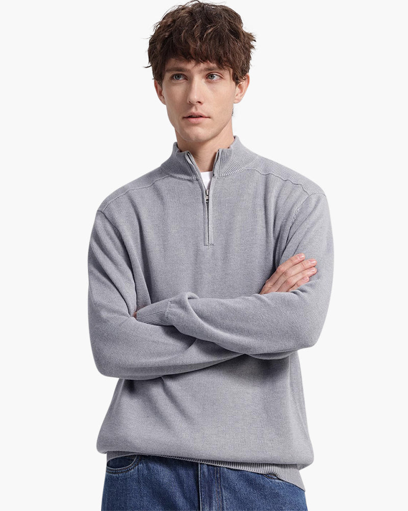 Half-length pullover made of merino wool with zipper