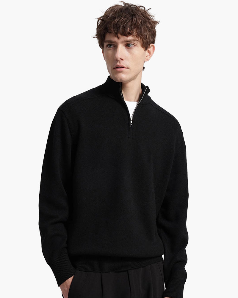 Half-length pullover made of merino wool with zipper