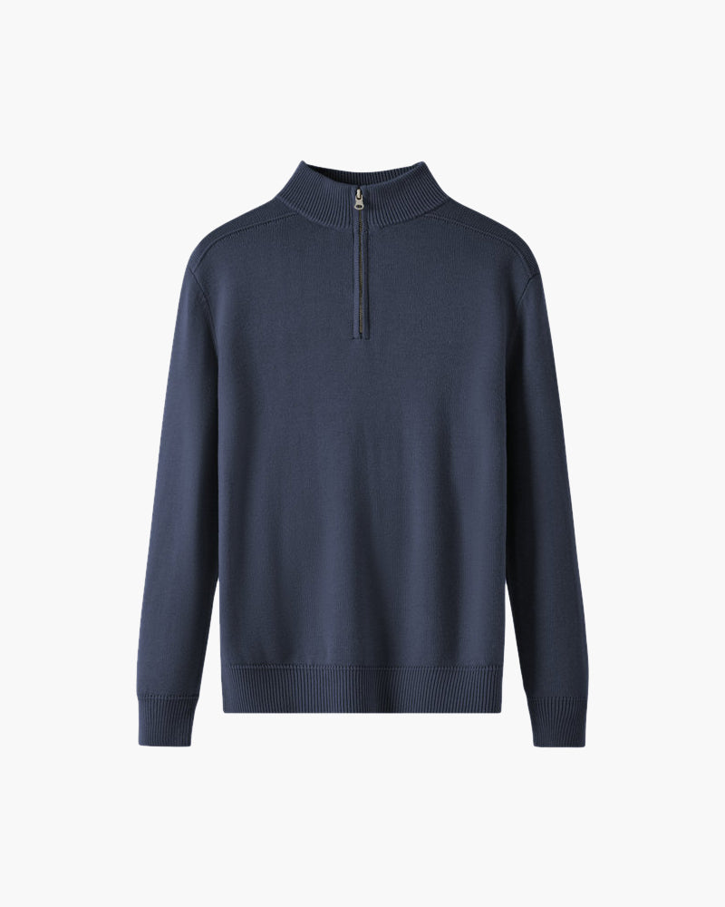 Half-length pullover made of merino wool with zipper