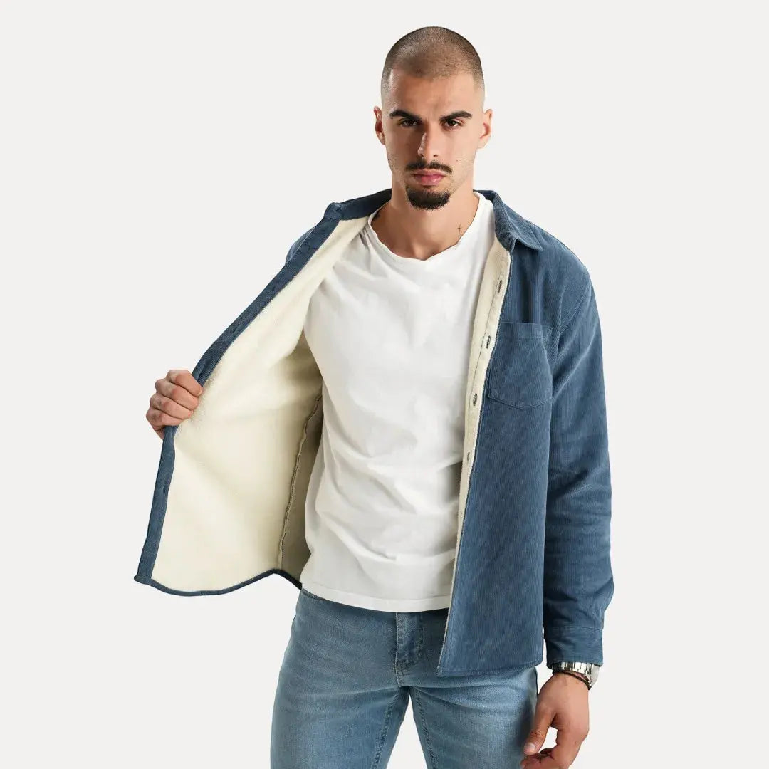 Men's corduroy long-sleeve shirt made of cotton with plush lining