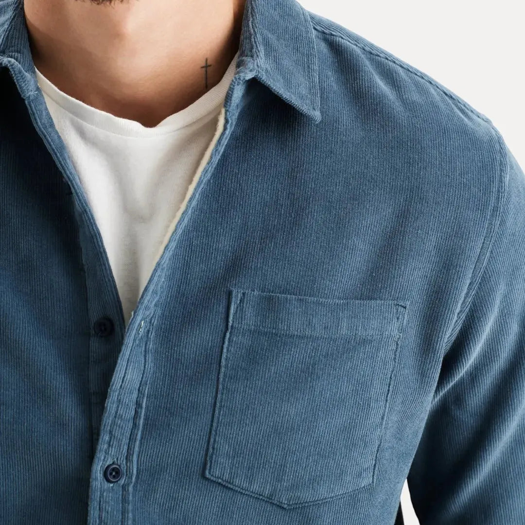 Men's corduroy long-sleeve shirt made of cotton with plush lining