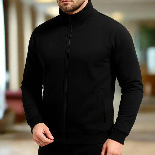 Herren Hoodie mit Stehkragen und Reißverschluss – Bequemer Sport-Hoodie für Freizeit und Sport, Einfarbig, Vielseitige Größen 0