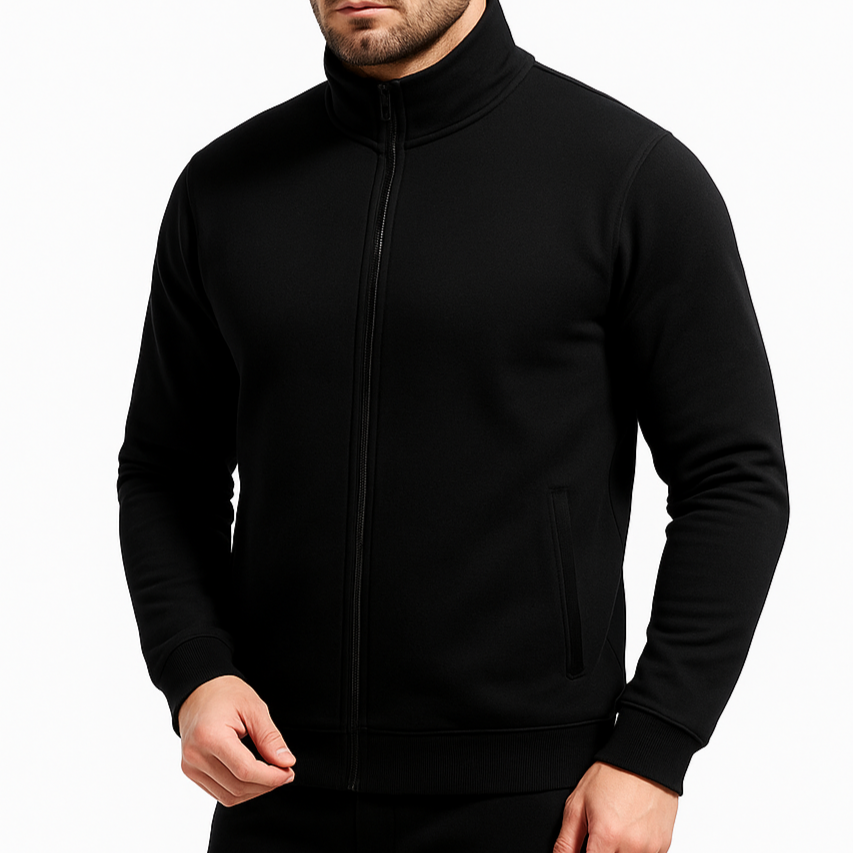 Herren Hoodie mit Stehkragen und Reißverschluss – Bequemer Sport-Hoodie für Freizeit und Sport, Einfarbig, Vielseitige Größen 1