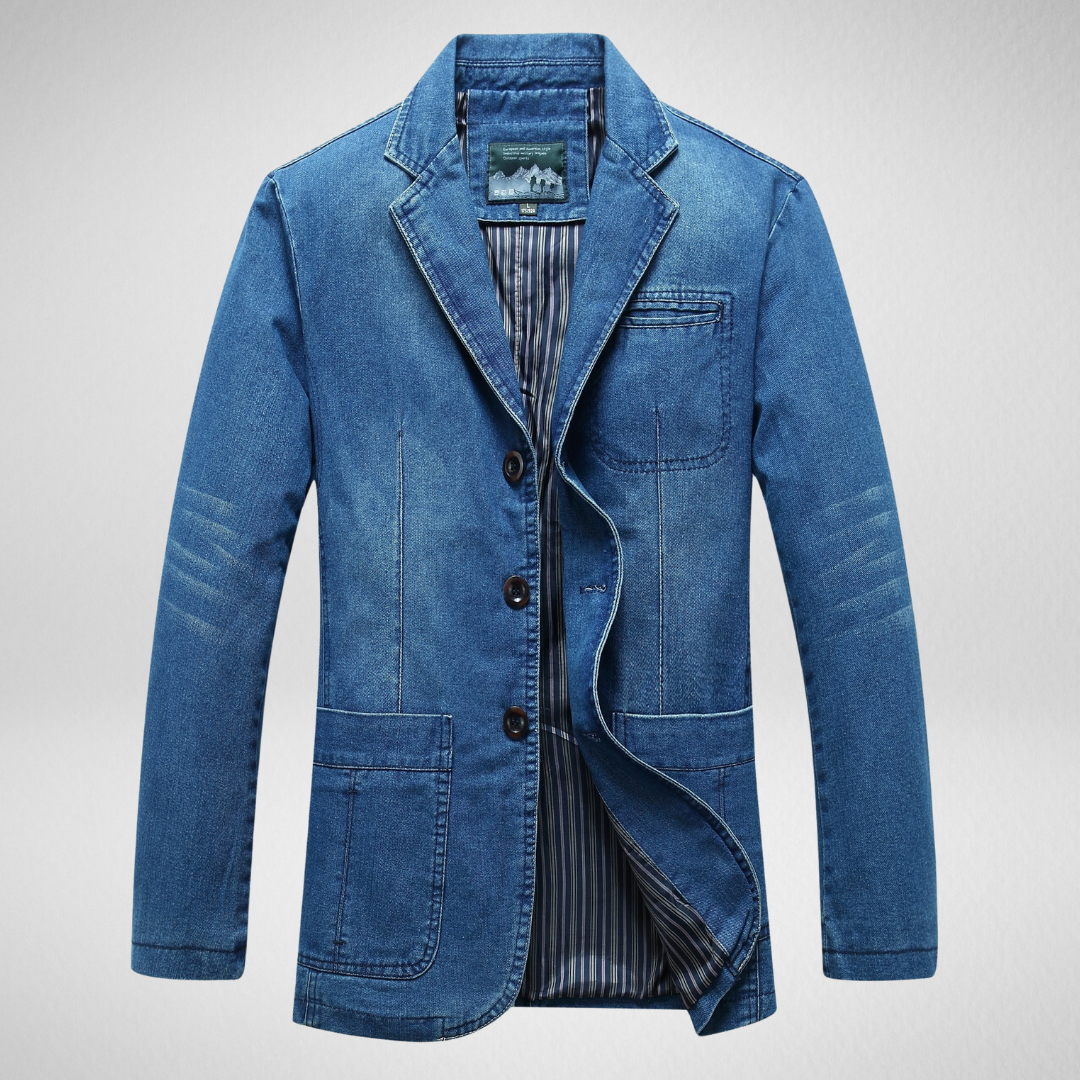 Herren Jeansblazer im Denim-Stil mit Einreihigem Knopfverschluss – Lässige, Lockere Passform für Herbst und Frühling 0