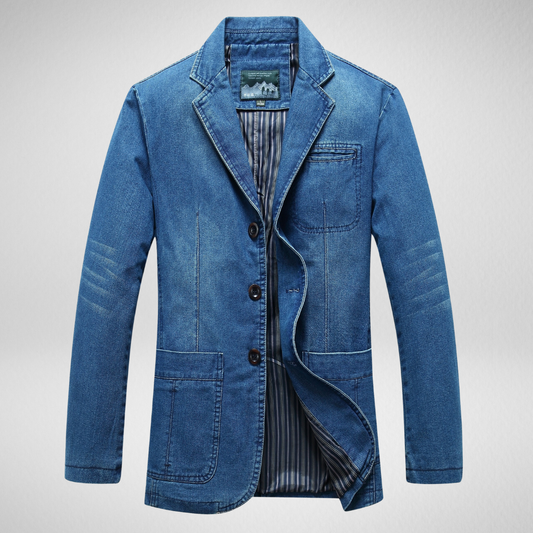 Herren Jeansblazer im Denim-Stil mit Einreihigem Knopfverschluss – Lässige, Lockere Passform für Herbst und Frühling 0