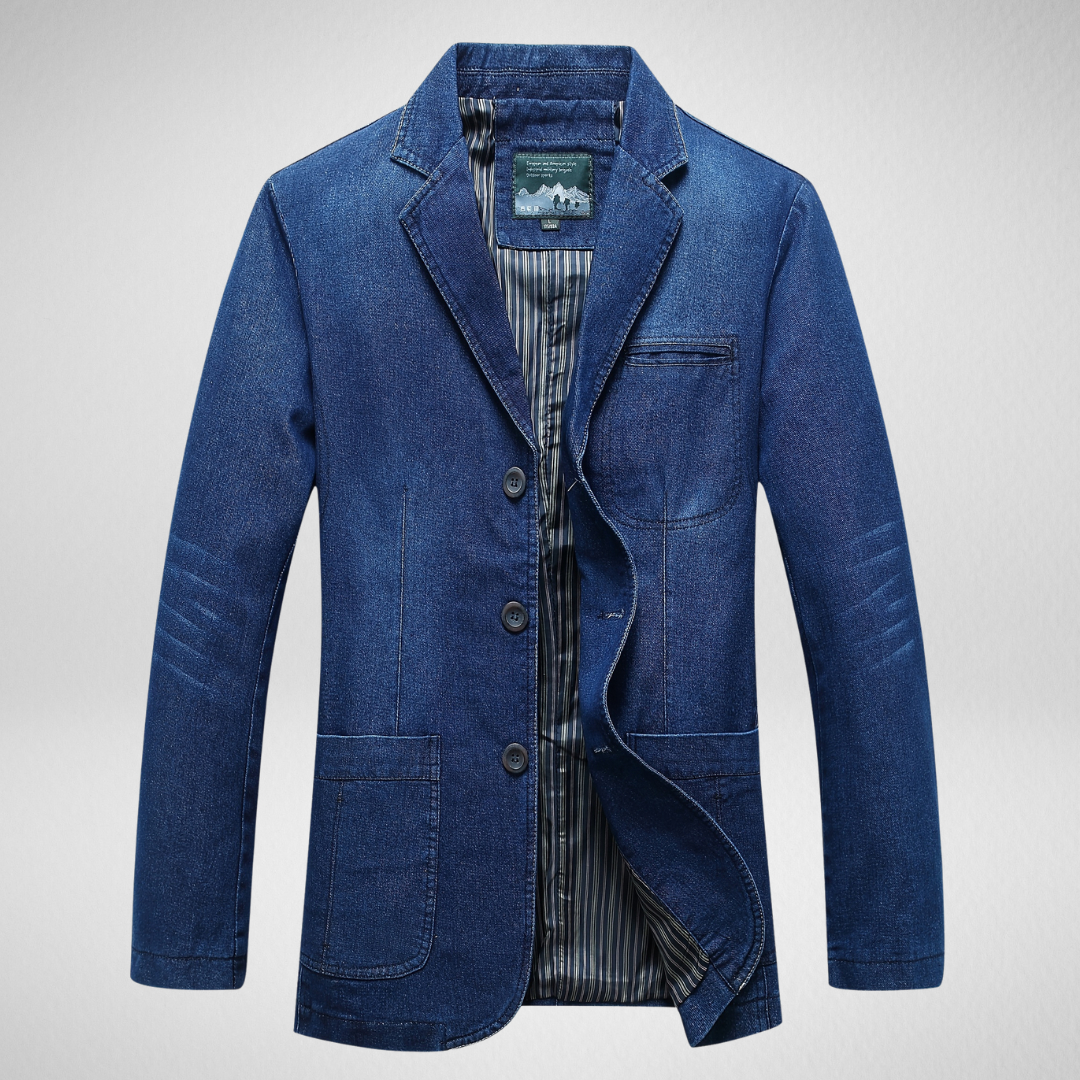 Herren Jeansblazer im Denim-Stil mit Einreihigem Knopfverschluss – Lässige, Lockere Passform für Herbst und Frühling 1