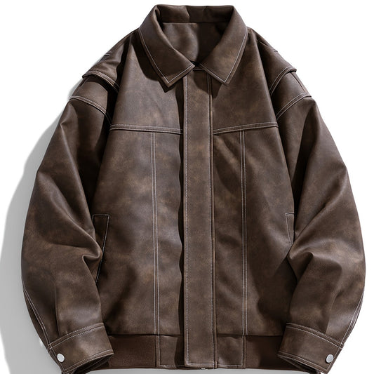 Herren Kunstlederjacke mit Klappkragen und Taschen