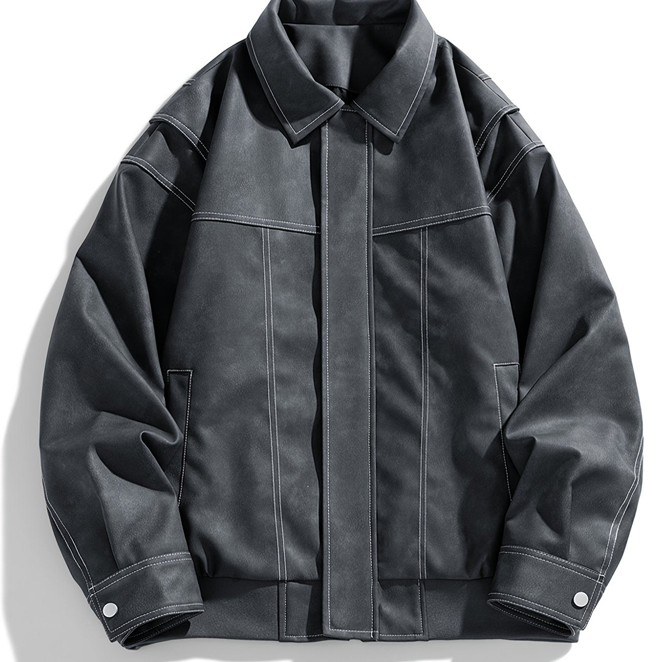 Herren Kunstlederjacke mit Klappkragen und Taschen