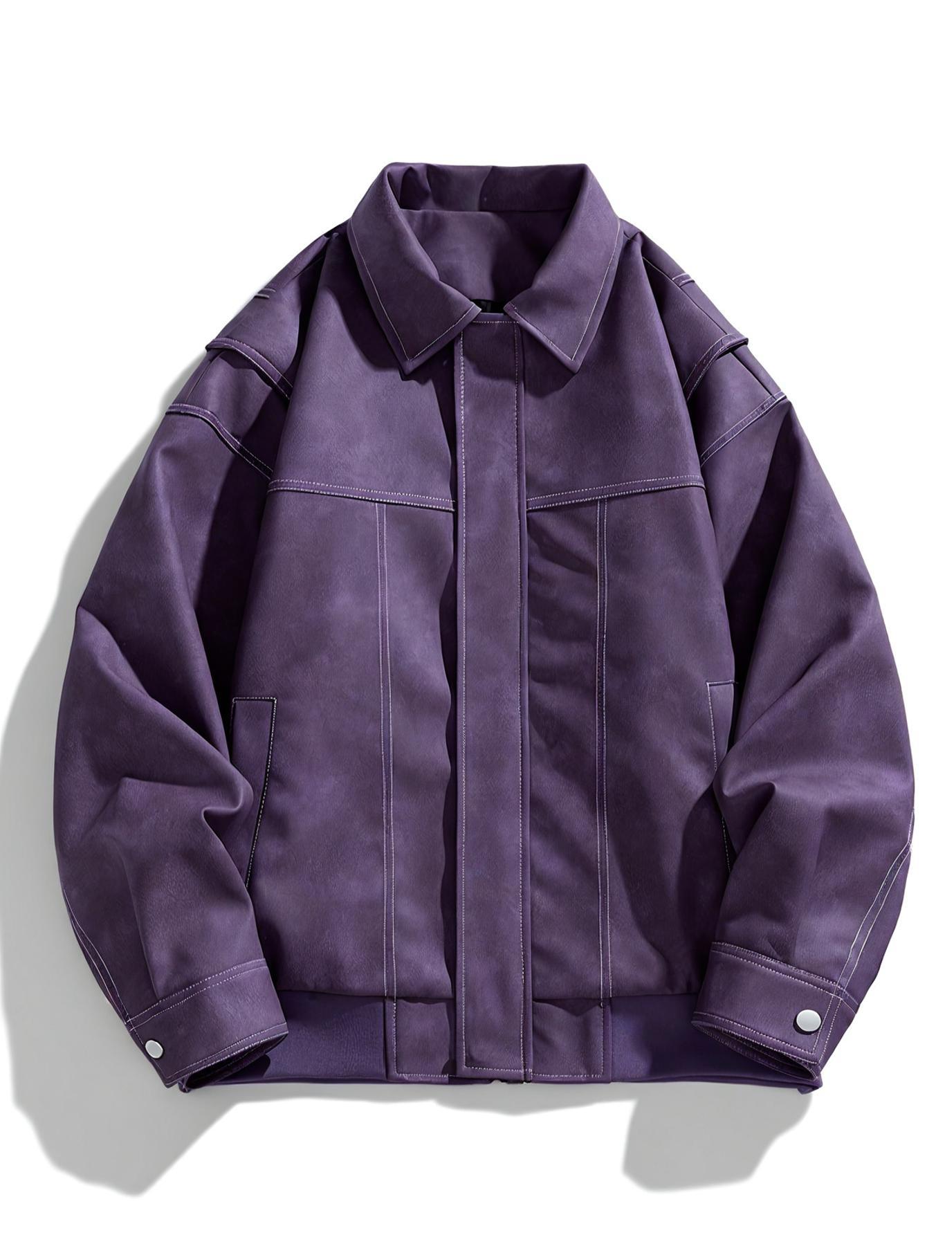 Herren Kunstlederjacke mit Klappkragen und Taschen