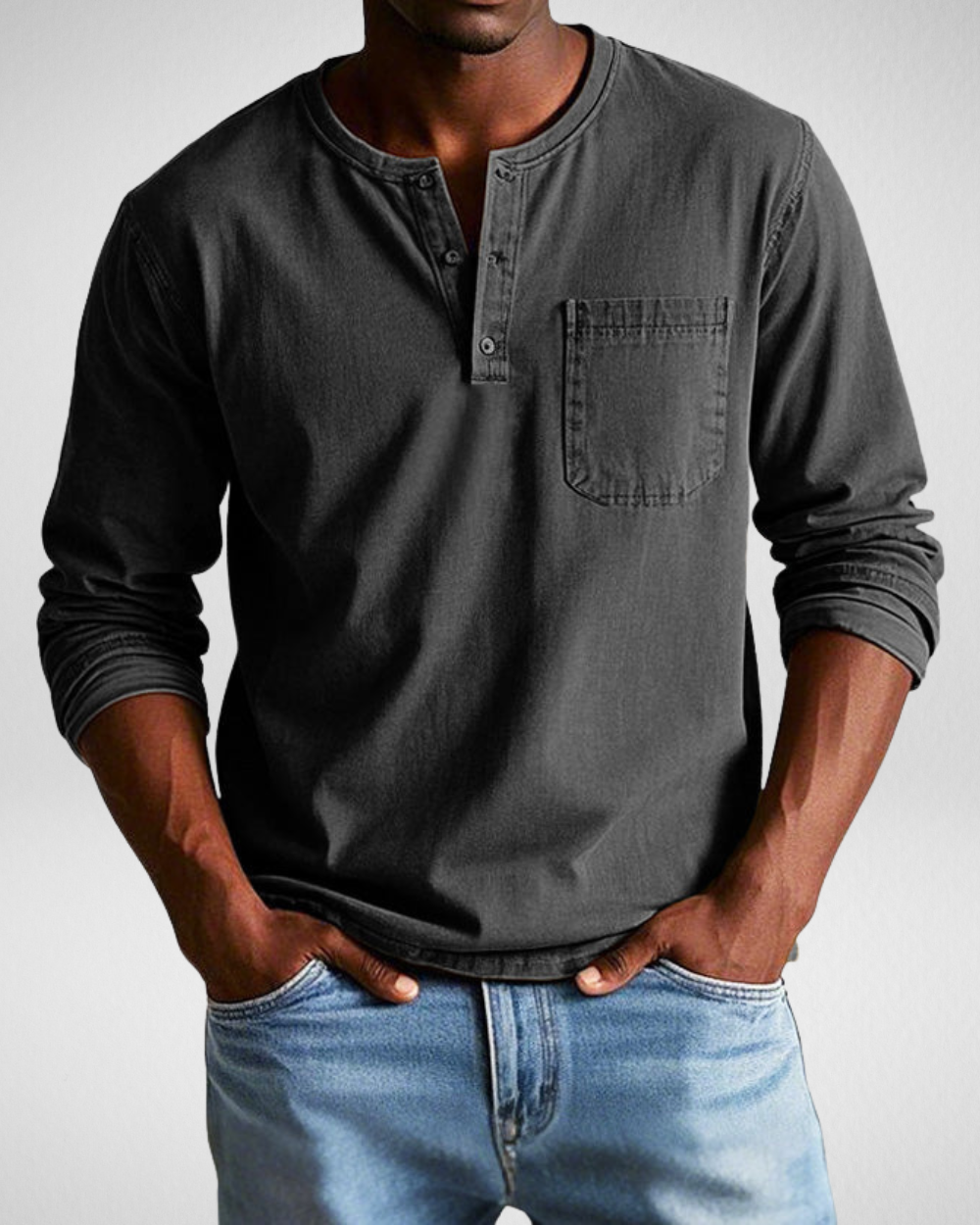 Herren Langarmshirt mit Henley-Ausschnitt und Brusttasche – Weiches Material, Vielseitige Passform für Jeden Anlass 0