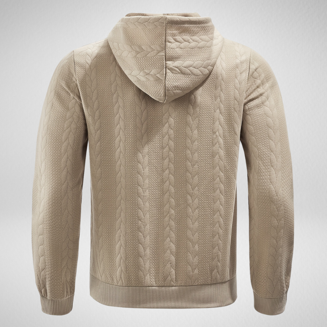 Herren Zip Hoodie mit Zopfmuster – Bequemer Kapuzenpullover für Herbst, Normale Passform, Reißverschluss, Praktische Taschen 4