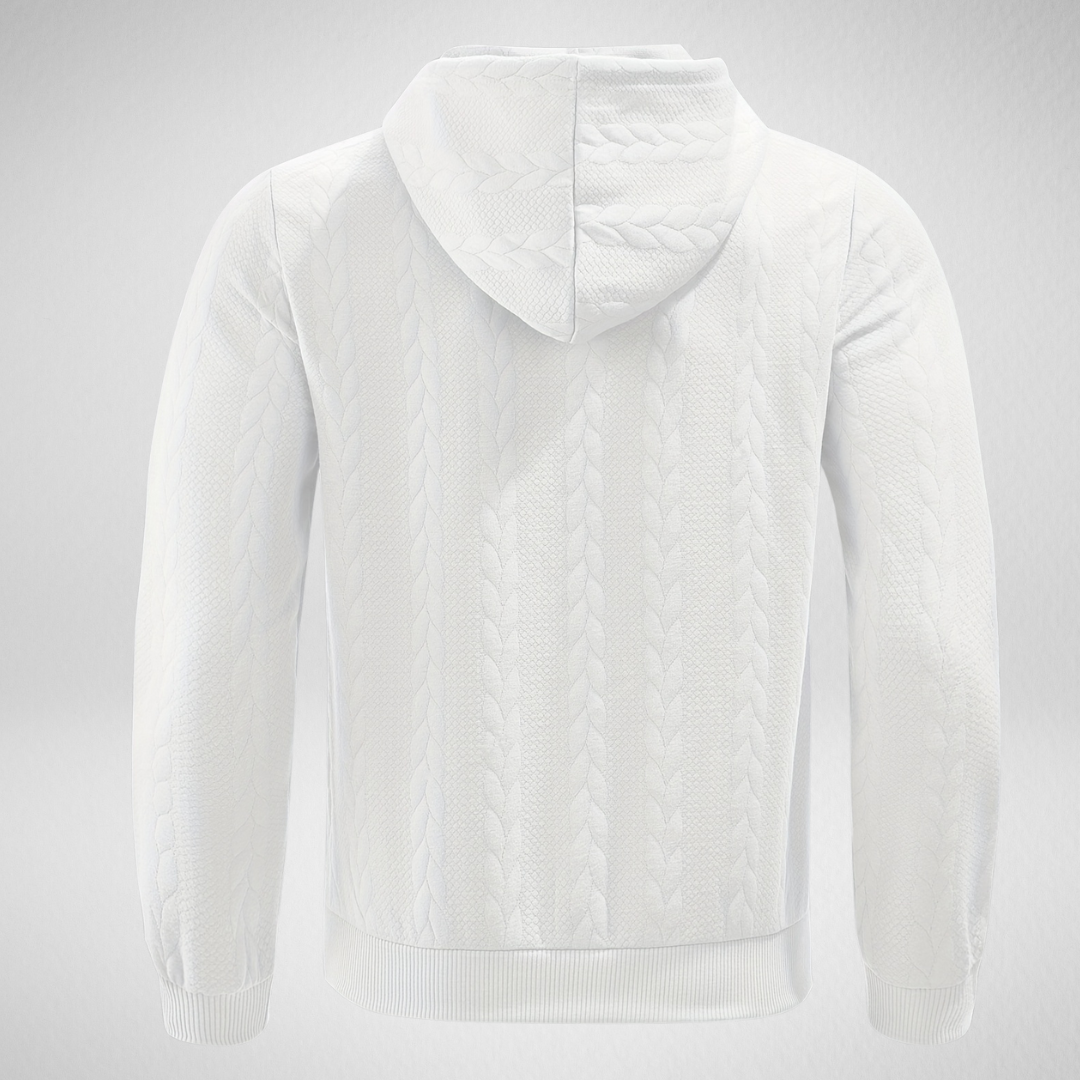 Herren Zip Hoodie mit Zopfmuster – Bequemer Kapuzenpullover für Herbst, Normale Passform, Reißverschluss, Praktische Taschen 5