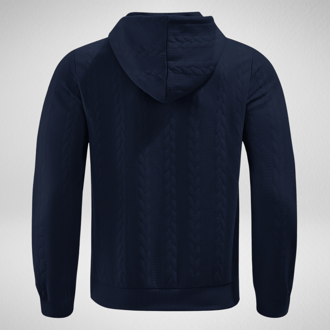 Herren Zip Hoodie mit Zopfmuster – Bequemer Kapuzenpullover für Herbst, Normale Passform, Reißverschluss, Praktische Taschen 6