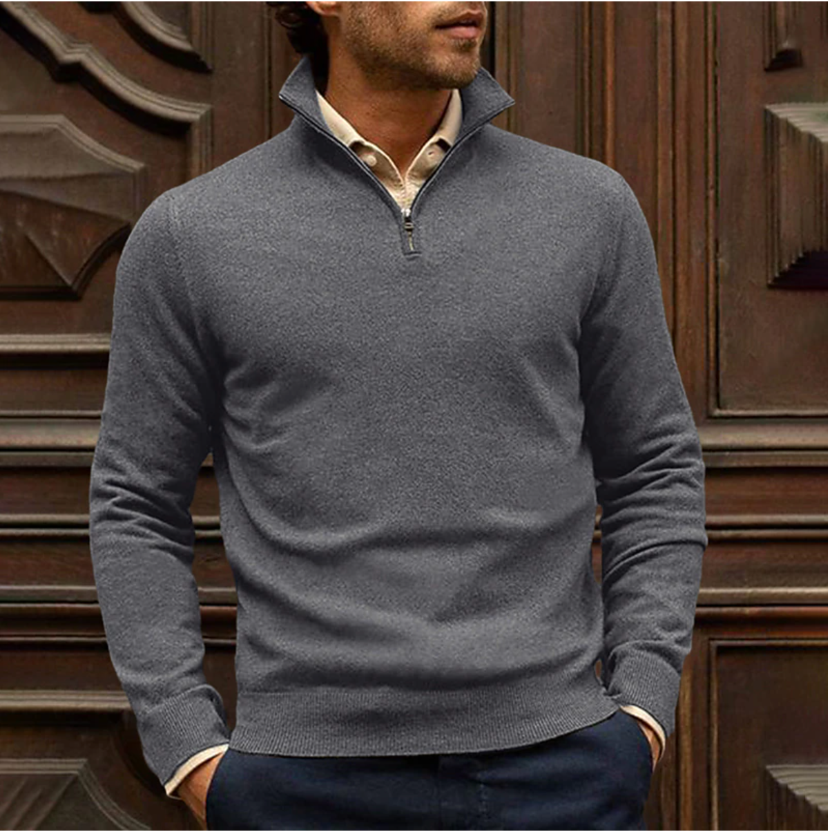 Half-zip pullover made of cotton blend